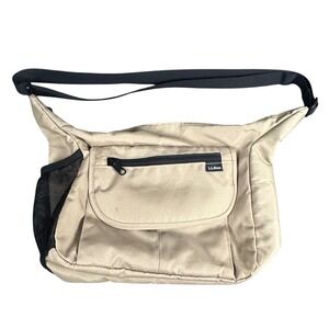 LL Bean Tan Messenger Crossbody Satchel Daypack Bag Polyester Multi-Pocket Med‎
